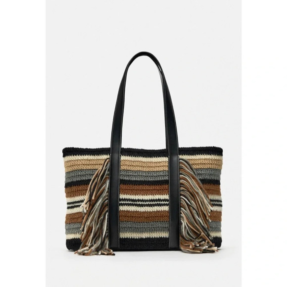 Zara Knit Fringe Striped Shopper Bag - Picture 2 of 7